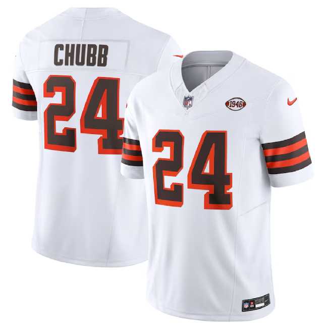 Men & Women & Youth Cleveland Browns #24 Nick Chubb White 2023 F.U.S.E. 1946 Collection Vapor Untouchable Limited Stitched Jersey
